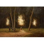 M*** DONAT (19TH CENTURY), FIGURES ON A WOODLAND PATH, A PAIR, each signed lower right,