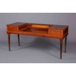 A JOHN BROADWOOD SATINWOOD, INLAID AND MAHOGANY MUSIC TABLE, converted from a spinet,