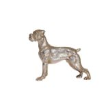 A CONTEMPORARY SILVER MODEL OF A BOXER DOG, cast standing, maker's mark JRB.