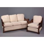 AN EARLY 20TH CENTURY FOUR-PIECE MAHOGANY BERGERE SUITE,