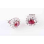 A PAIR OF RUBY AND DIAMOND EARRINGS,