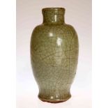A SMALL CHINESE CELADON VASE, of shouldered ovoid form.