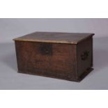 A 17TH CENTURY BOARDED OAK CANDLE BOX, with moulded lid and iron lockplate.