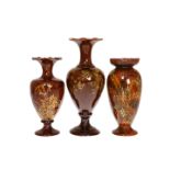 LINTHORPE POTTERY THREE VASES DECORATED WITH FOLIAGE, NOS.