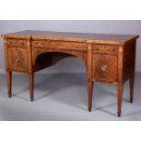 A GEORGE III INLAID MAHOGANY SIDEBOARD, with inverted breakfront,