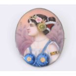 A FINE LIMOGES ENAMEL PORTRAIT MINIATURE, EARLY 20TH CENTURY, depicting a lady in elaborate dress,