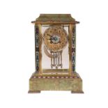 A GREEN ONYX AND CHAMPLEVE ENAMEL STRIKING MANTEL CLOCK, CIRCA 1890, retailed by Barry & Sons,