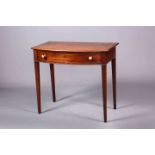 A GEORGE III MAHOGANY BOW-FRONTED SIDE TABLE, fitted with a frieze drawer,