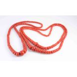 THREE EXCEPTIONAL STRANDS OF RED CORAL BEADS,