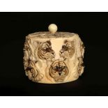 A JAPANESE IVORY TUSK SECTION BOX AND COVER, EARLY 20TH CENTURY,