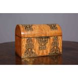 A VICTORIAN BRASS-MOUNTED ASH DOME-TOP DESK BOX, with fitted interior. 22.