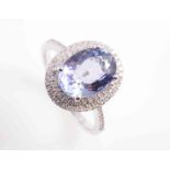 A TANZANITE AND DIAMOND RING,