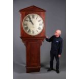 A VERY LARGE OAK CASED STATION CLOCK, the 30-inch dial with Roman numerals and numbered 1149,