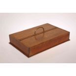 A VICTORIAN INLAID OAK COUNTRY HOUSE CUTLERY BOX, rectangular with twin hinged covers.