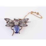 A PASTE SET INSECT BROOCH, circa 1890-1900, the oval cut blue paste set as the body,