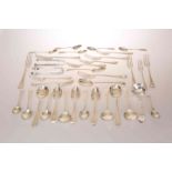 A COLLECTION OF SILVER FLATWARE, including six table forks and six dessert forks, John Round,