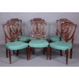 A SET OF SIX MAHOGANY DINING CHAIRS IN HEPPLEWHITE STYLE,