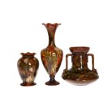 LINTHORPE POTTERY THREE VASES DECORATED WITH FOLIAGE, NOS.