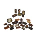 A COLLECTION OF TWENTY-SIX 19TH CENTURY AND LATER SNUFF BOXES, including papier-mache,