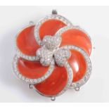 AN ITALIAN CORAL AND DIAMOND NECKLACE CLASP,