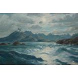 WILLIAM RUSSELL M.A., LOCH SCAVAIG, signed lower left, oil on board, framed. 49.