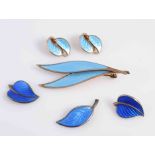 A COLLECTION OF DAVID ANDERSEN ENAMEL AND SILVER JEWELLERY, to include a double leaf brooch,