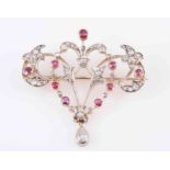 A RUBY AND DIAMOND BELLE EPOQUE BROOCH,