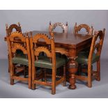 A CONTINENTAL OAK DRAWER-LEAF DINING TABLE, extending to approximately 8'5",