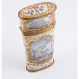 A SOUTH STAFFORDSHIRE ENAMEL NECESSAIRE, LATE 18TH CENTURY, of oval section,