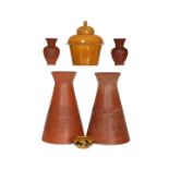 CHRISTOPHER DRESSER FOR LINTHORPE POTTERY A GROUP OF SIX ITEMS, comprising a pair of unglazed vases,