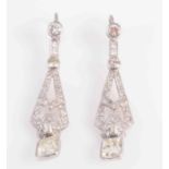 A PAIR OF ART DECO DIAMOND EARRINGS,