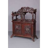 A CHINESE EXPORT CARVED CABINET, with shelved superstructure,