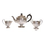 A GEORGE V SILVER THREE PIECE TEA SERVICE, Emil Viner, Sheffield 1933. Gross 19.