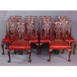 A GOOD SET OF FOURTEEN CHIPPENDALE STYLE MAHOGANY DINING CHAIRS, including a pair of carvers,