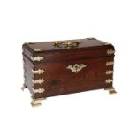 A GEORGE III PADOUK AND BRASS MOUNTED TEA CADDY, POSSIBLY BY JOHN CHANNON,