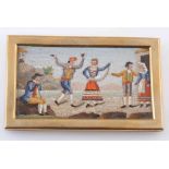 A FINE ITALIAN 19TH CENTURY MICROMOSAIC PLAQUE, rectangular, depicting dancing villagers,