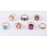 A COLLECTION OF SEVEN VICTORIAN GEM SET RINGS, to include two carved cameo rings,