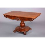 A WILLIAM IV ROSEWOOD LIBRARY TABLE, the top with rounded corners above a frieze drawer,