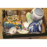 Box with Booths blue and white china, vases, plates,