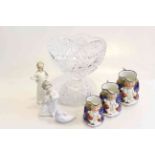 Crystal centre piece bowl, three graduated toby's,