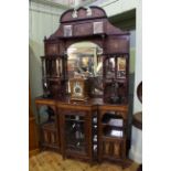 Victorian rosewood and satinwood inlaid mirror backed parlour cabinet