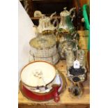 19th Century Elkington plate four piece tea and coffee service, biscuit jar, cruet, EP wares,