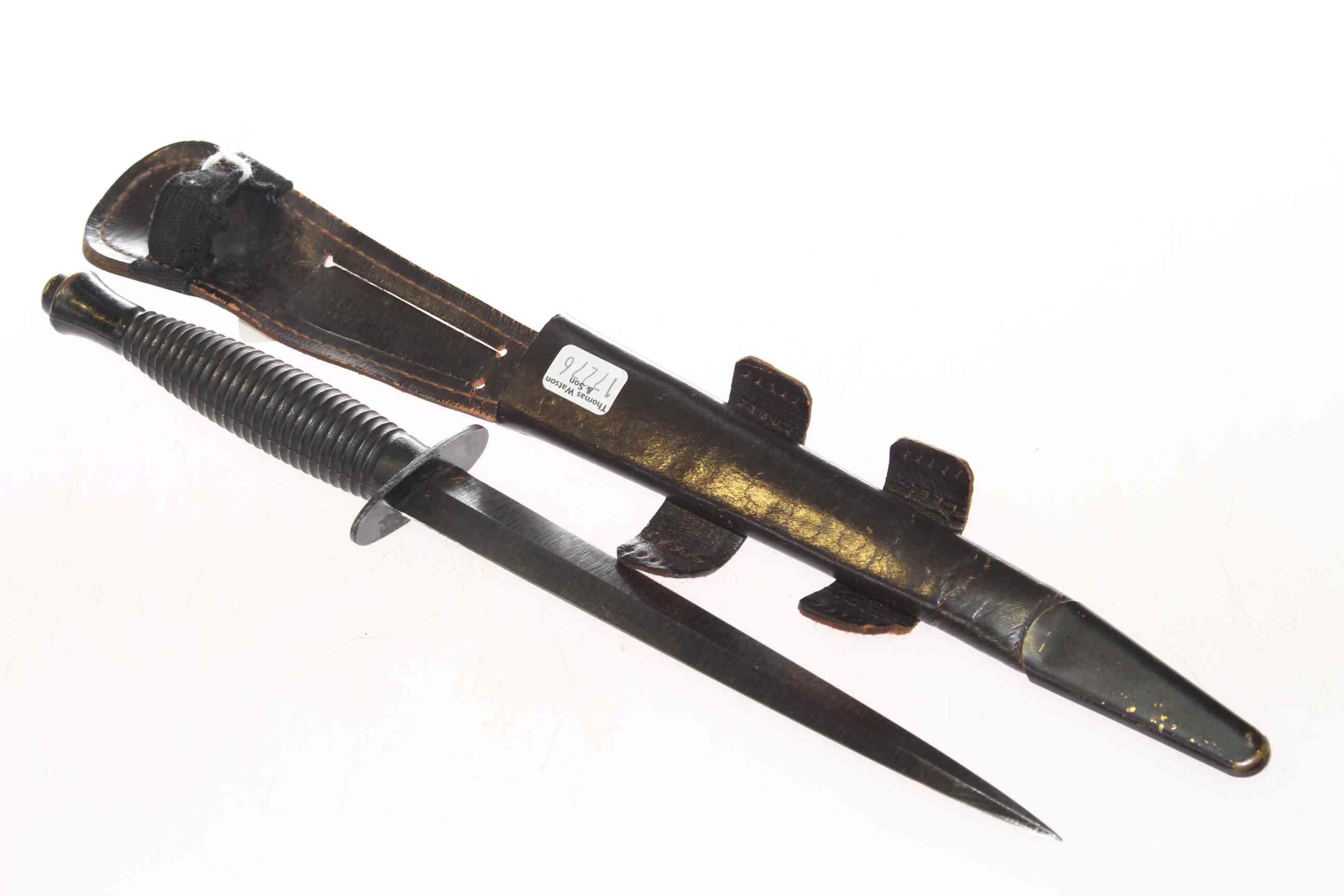 WWII dagger and leather scabbard