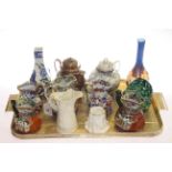 Victorian green glass dump, Ironstone jugs, Worcester jug, Japanese pieces,