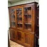 Victorian mahogany cabinet bookcase having three glazed panel doors above three cupboard doors