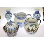 Large Spode Italian jug, pair Chinese vases, Ironstone bowl,