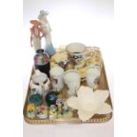 Tray lot with Beswick seal, commemoratives, posies, art glass paperweight,