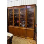 Yew breakfront astragal glazed eight door cabinet bookcase