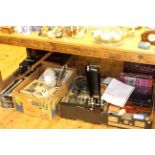 Three boxes with War illustrated, musical instrument, jewellery boxes, wine kit,