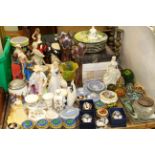 Decorative figures, vases, boxes, collectors plates, brass candlesticks, paperweights,